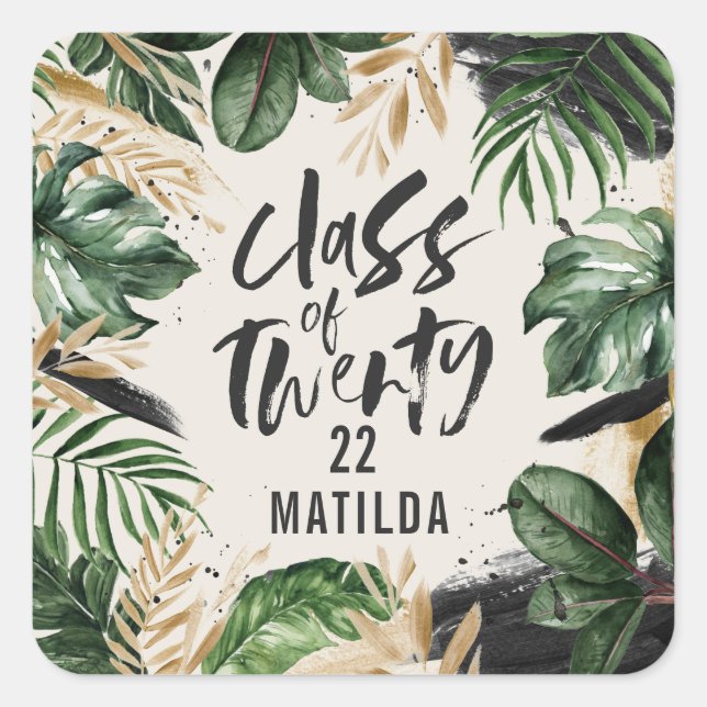 Pegatina Cuadrada Tropical graduation class of modern botanical (Anverso)