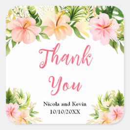 Pegatina Cuadrada Tropical Jungle Floral Wedding Thank You