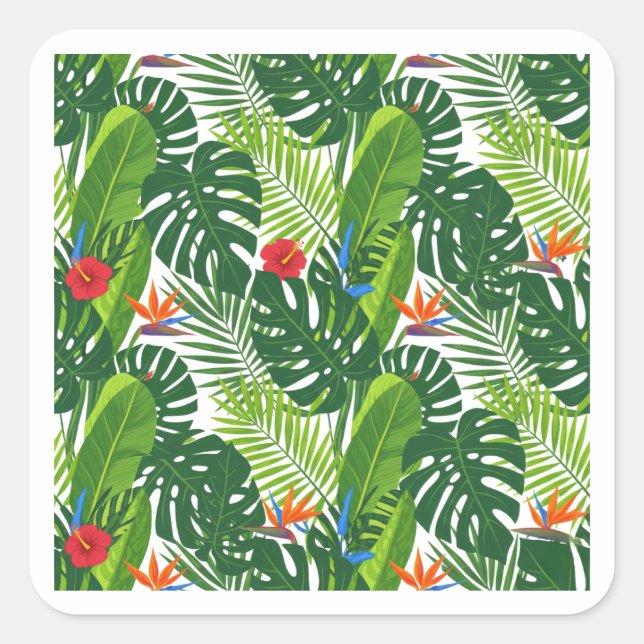 Pegatina Cuadrada Tropical Leaves Floral Pattern Art Sticker (Anverso)
