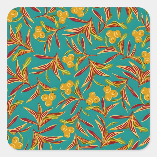 Pegatina Cuadrada Tropical Pattern with Red and Yellow Leaves (Anverso)