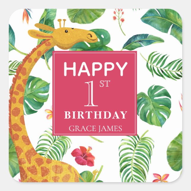 Pegatina Cuadrada Tropical Personalizado Moderno (Anverso)