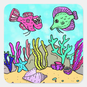 Pegatina Cuadrada Tropical Under the Sea Scene
