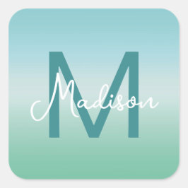 Pegatina Cuadrada Tropical Waters Gradient Monogram Name 