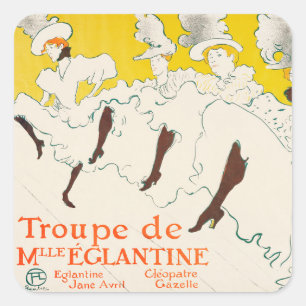 Pegatina Cuadrada Troupe de Mademoiselle Eglantine, Toulouse Lautrec