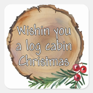 Pegatina Cuadrada Trozo de madera. Navidades desea
