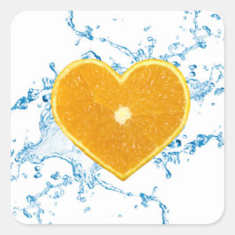 Pegatina Cuadrada Trozo de Naranja en forma de corazón