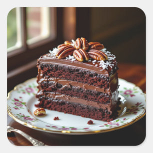 Pegatina Cuadrada Trozo de pastel de chocolate alemán en un plato el