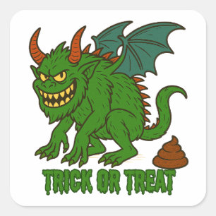Pegatina Cuadrada Truco gracioso de Poopin Goblin o trata Halloween