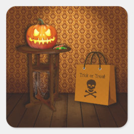 Pegatina Cuadrada Truco o invitación de la calabaza de Halloween