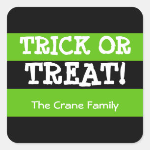 Pegatina Cuadrada Truco o invitación verde extranjero Halloween de