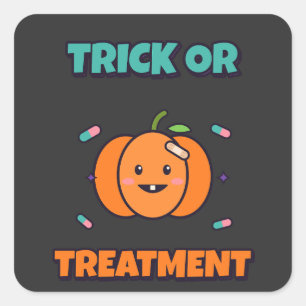 Pegatina Cuadrada Truco o tratamiento Enfermera divertida Halloween