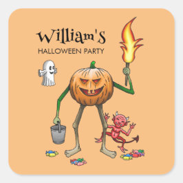Pegatina Cuadrada Truco o trato Calabaza