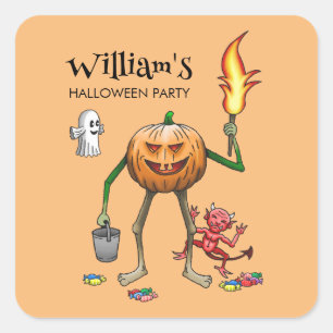 Pegatina Cuadrada Truco o trato Calabaza