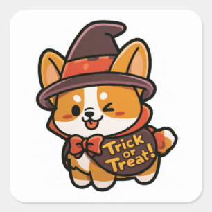 Pegatina Cuadrada ¡Truco o trato! - Corgi lindo