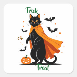 Pegatina Cuadrada Truco o trato de gato negro