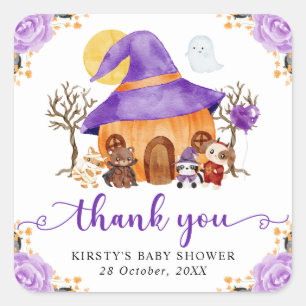 Pegatina Cuadrada Truco o trato de Halloween con acuarela para baby