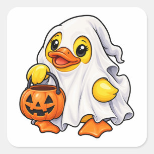 Pegatina Cuadrada Truco o trato de Halloween del pato de goma fantas
