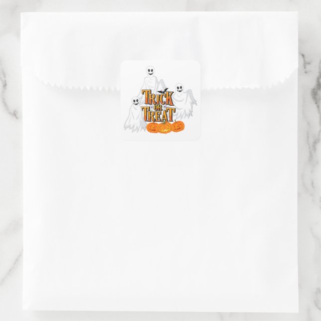 Pegatina Cuadrada Truco o trato fantasma (Bolso)