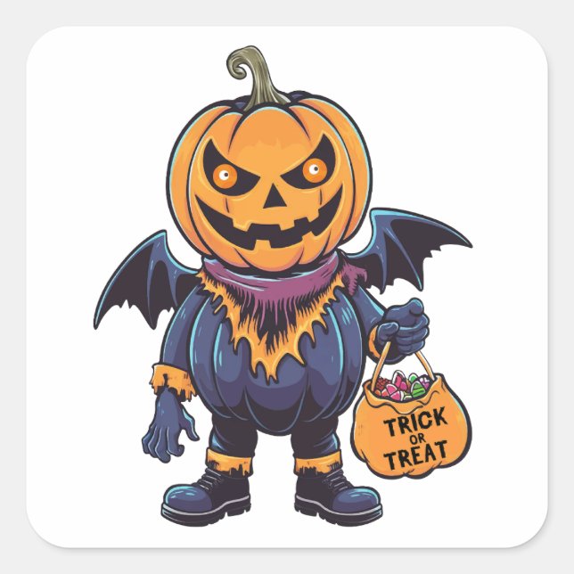 Pegatina Cuadrada Truco o trato | Feliz Halloween (Anverso)