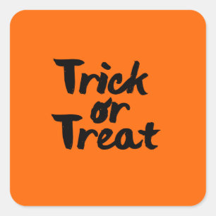 Pegatina Cuadrada Truco o trato Naranja de Halloween con pincel negr