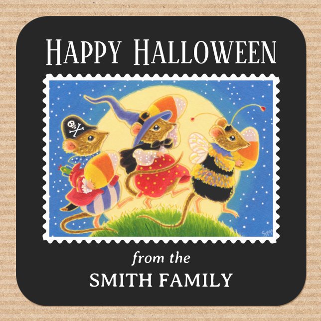 Pegatina Cuadrada Truco personalizado o trato a ratones de Halloween (Subido por el creador)