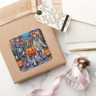 Pegatina Cuadrada Trucos o tratamientos con perros boxeadores en dis