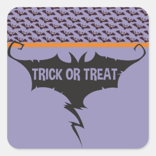 Pegatina Cuadrada Trucos o Tratamientos Murciélagos de Halloween