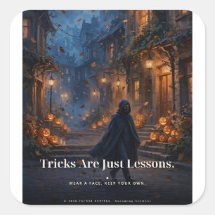 Pegatina Cuadrada "Trucos Son Solo Lecciones" Máscara de Halloween T