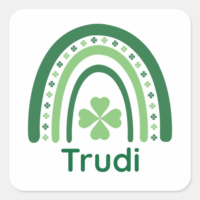 Pegatina Cuadrada Trudi Name Clover Boho Rainbow (Anverso)