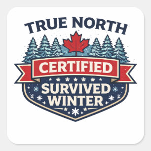Pegatina Cuadrada True North Certificado: Sobrevivió al Invierno Peg