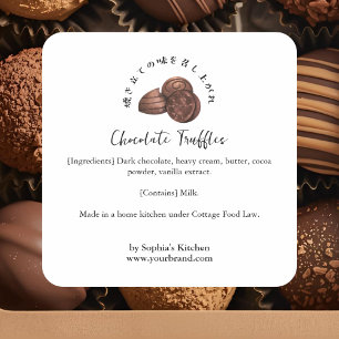 Pegatina Cuadrada Trufas de Chocolate Acuarela Ingrediente de Panade
