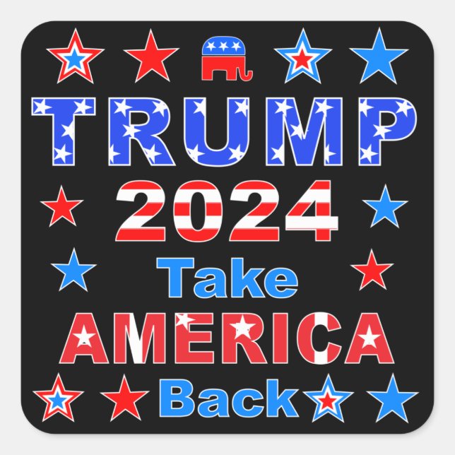 Pegatina Cuadrada TRUMP 2024 Recuperar a Estados Unidos (Anverso)