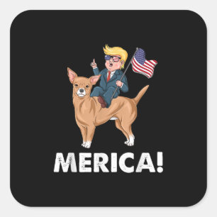 Pegatina Cuadrada Trump América Chihuahua Perro Héroe Americano