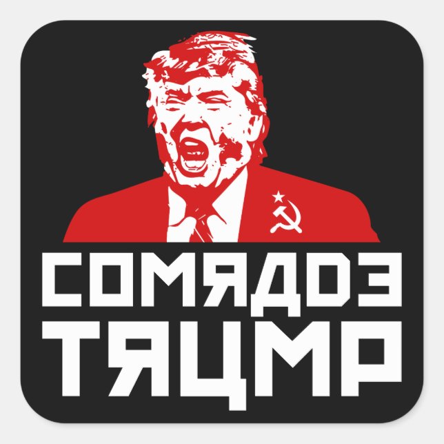 Pegatina Cuadrada Trump Button: "COMRADE TRUMP" (negro) (Anverso)