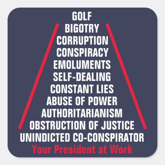 Pegatina Cuadrada Trump, coconspirador contra la corrupción en el po (Anverso)