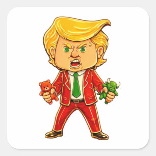 Pegatina Cuadrada Trump Feliz Divertido Trump Invertir Trump Caricat