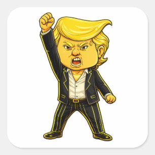 Pegatina Cuadrada Trump Feliz Divertido Trump Lucha Lucha Enojado Tr