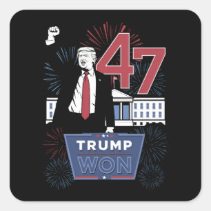 Pegatina Cuadrada Trump Ganó 2024 Presidente 47 América EE. UU.
