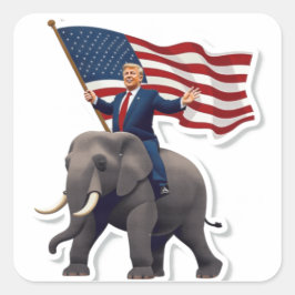 Pegatina Cuadrada Trump montando elefante