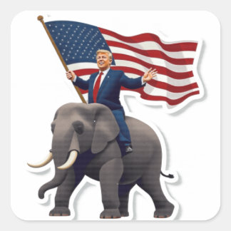 Pegatina Cuadrada Trump montando elefante