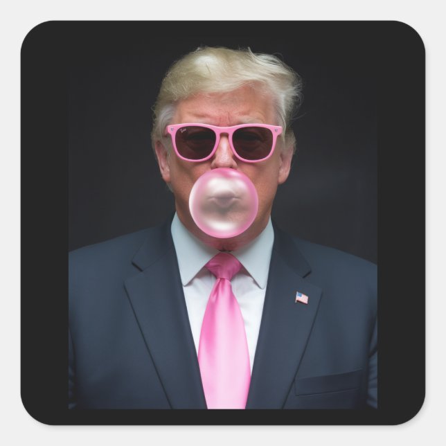 Pegatina Cuadrada Trump Pink Bubble Gum President 47 USA (Anverso)