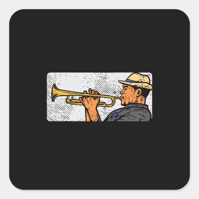 Pegatina Cuadrada Trumpet Player Retro Trumpet Jazz Music (Anverso)