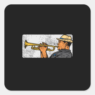 Pegatina Cuadrada Trumpet Player Retro Trumpet Jazz Music