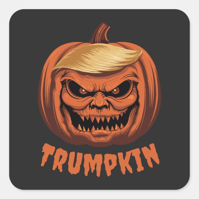 Pegatina Cuadrada Trumpkin: Calabaza de Halloween de Donald Trump (Anverso)