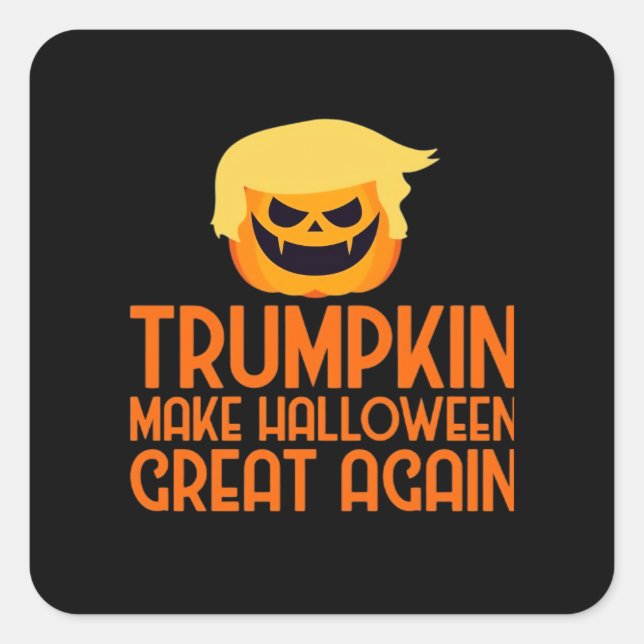 Pegatina Cuadrada Trumpkin de Halloween vuelve a hacer grande a Hall (Anverso)