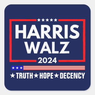 Pegatina Cuadrada Truth Hope Decency Harris Walz 2024