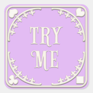 Pegatina Cuadrada "Try Me" Wonderland Tea Fiesta Elegant Purple