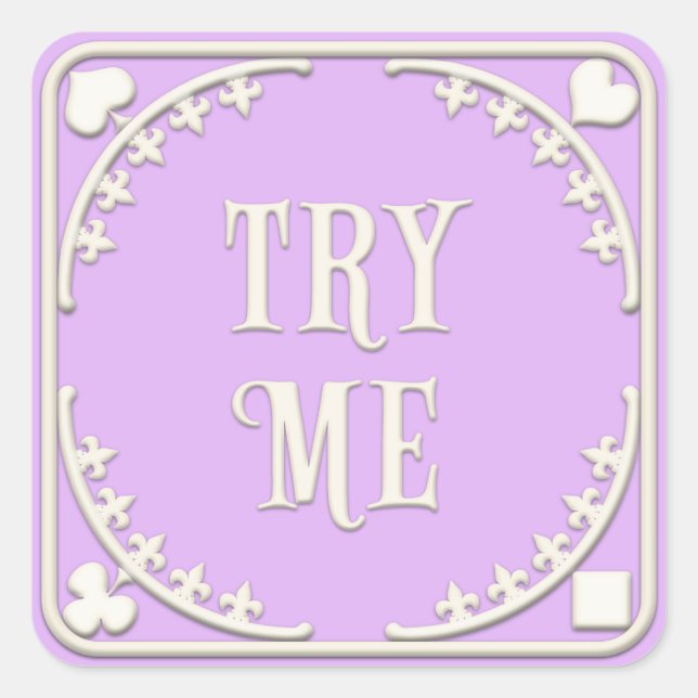 Pegatina Cuadrada "Try Me" Wonderland Tea Fiesta Elegant Purple (Anverso)