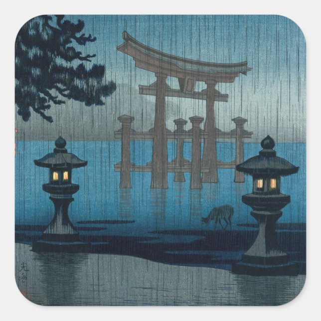 Pegatina Cuadrada Tsuchiya Koitsu - Miyajima bajo la lluvia (Anverso)