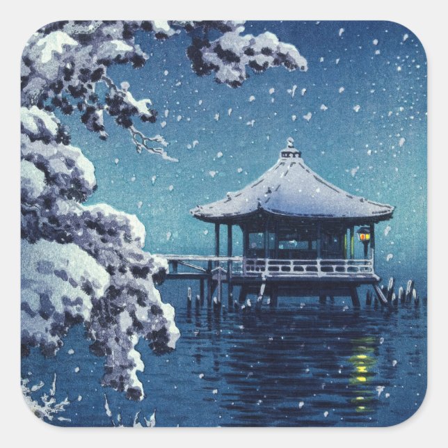 Pegatina Cuadrada Tsuchiya Koitsu - Nieve sobre el Ukimido en Katada (Anverso)